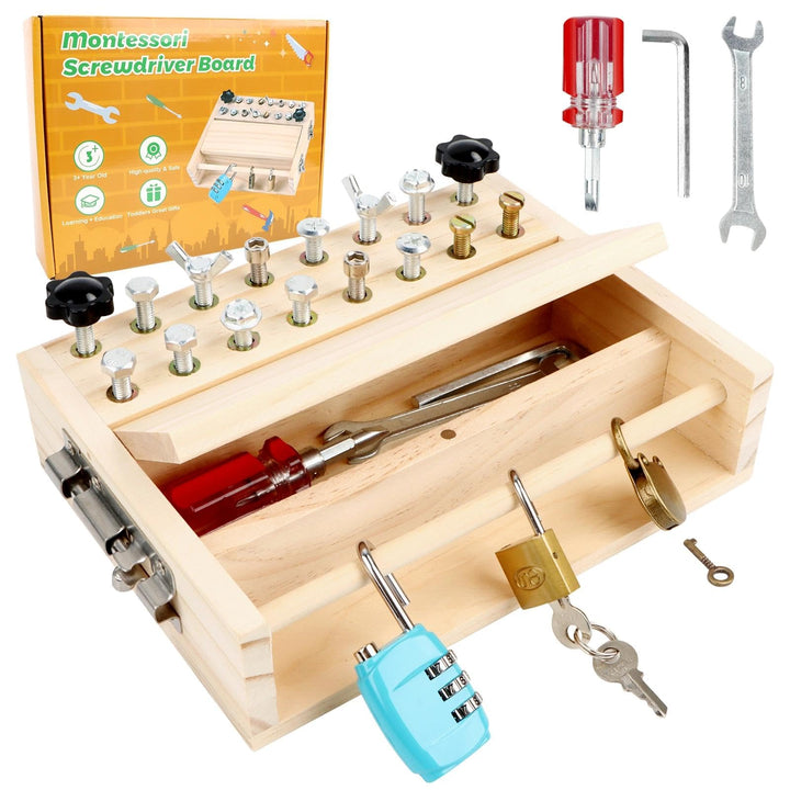 Montessori Spielzeug ab 3 4 5 Jahre, Holzspielzeug Motorikspielzeug mit Schraubendreher, Busy Board