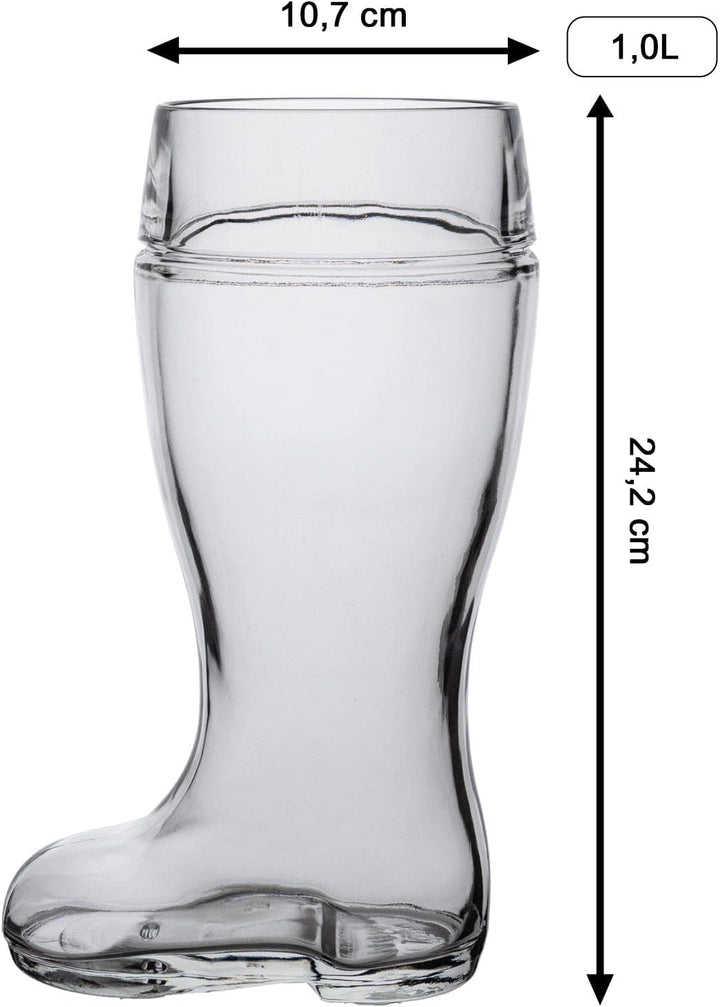 Bierstiefel mit Gravur, Bierglas mit 1,0 Liter Füllstrich, Personalisiertes Glas mit Name & Fussball