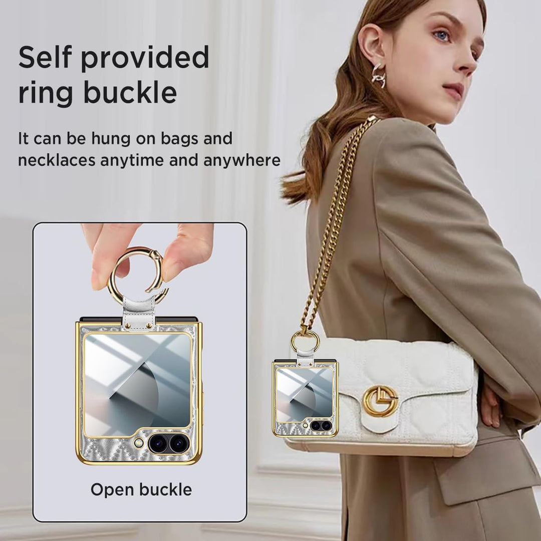 Miimall Lederhülle Kompatibel mit Samsung Galaxy Z Flip 6/Flip7 FE Hülle mit Kameraschutz+Ring Ständ
