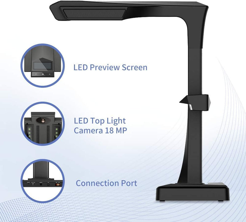 CZUR ET18 Pro Buchscanner mit LED Fülllicht, OCR Dokumentenscanner 18 Megapixel Dokumentenkamera Vis