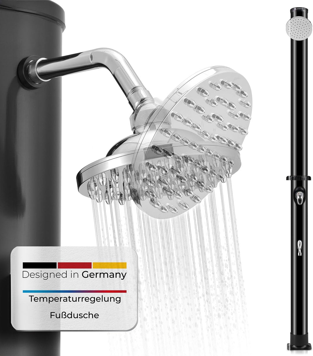 Juskys Solardusche Victoria 20/35 Liter – max. 60 °C ohne Stromanschluss – schwenkbarer Duschkopf &