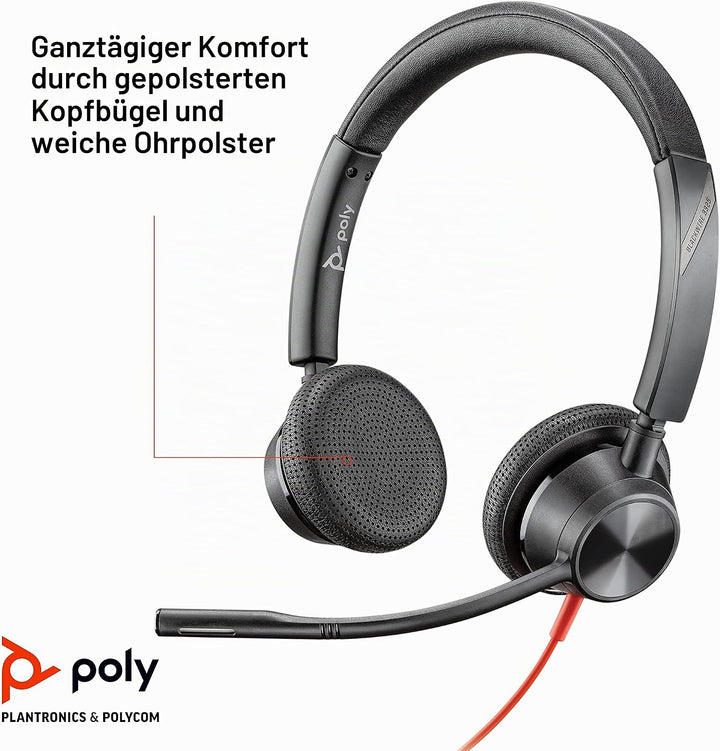 Plantronics – Blackwire 3325 USB-A (Poly) – Zwei-Ohr Headset (Stereo) mit Mikrofonarm & Kabel – Verb
