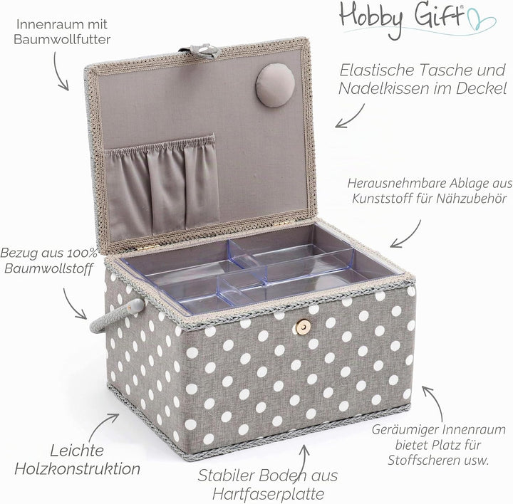 Hobby Gift Exclusive, grosse Nähbox, Bastel-Aufbewahrungsbox, Zubehörablage, Nadelkissen, PVC-Griff