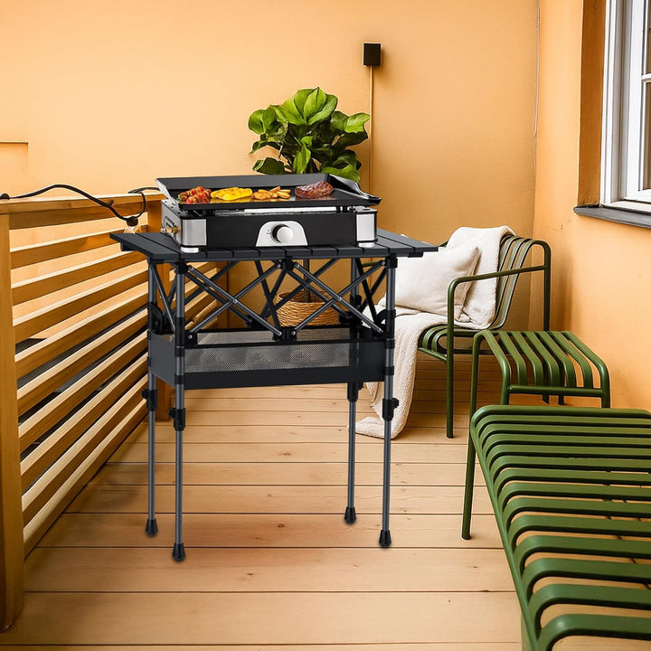 GARLLEN Campingtisch klappbar, 64x40cm & 2 Höhenverstellbar(44/70cm), Aufrollbare Tischplatte, abneh