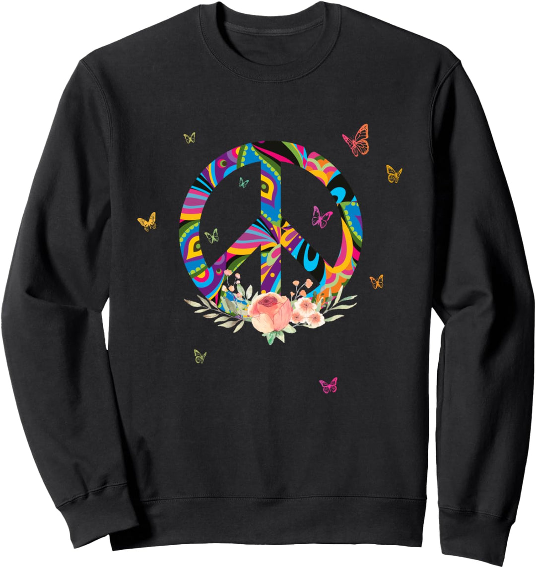 Make Peace Not War - Peace Logo mit Rose und Schmetterlingen Sweatshirt