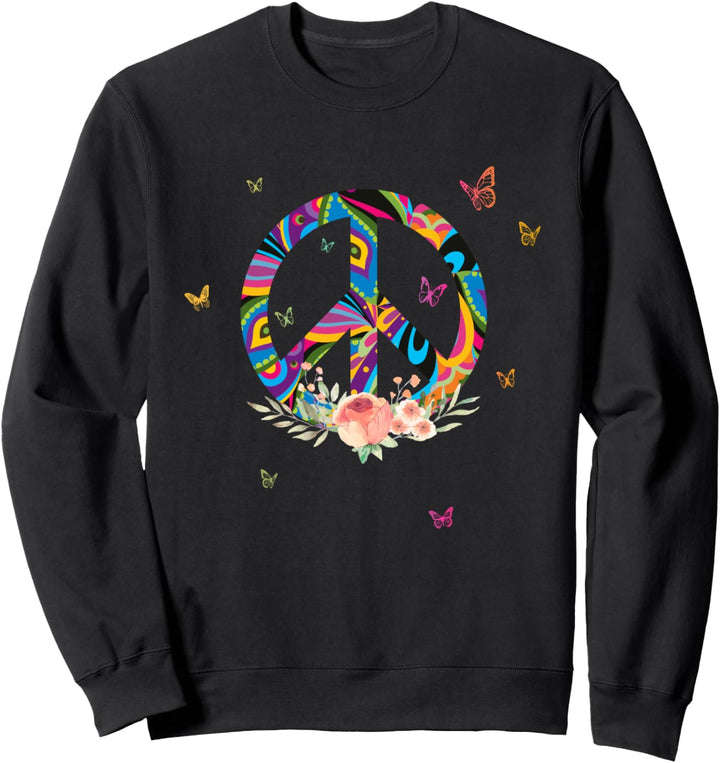 Make Peace Not War - Peace Logo mit Rose und Schmetterlingen Sweatshirt