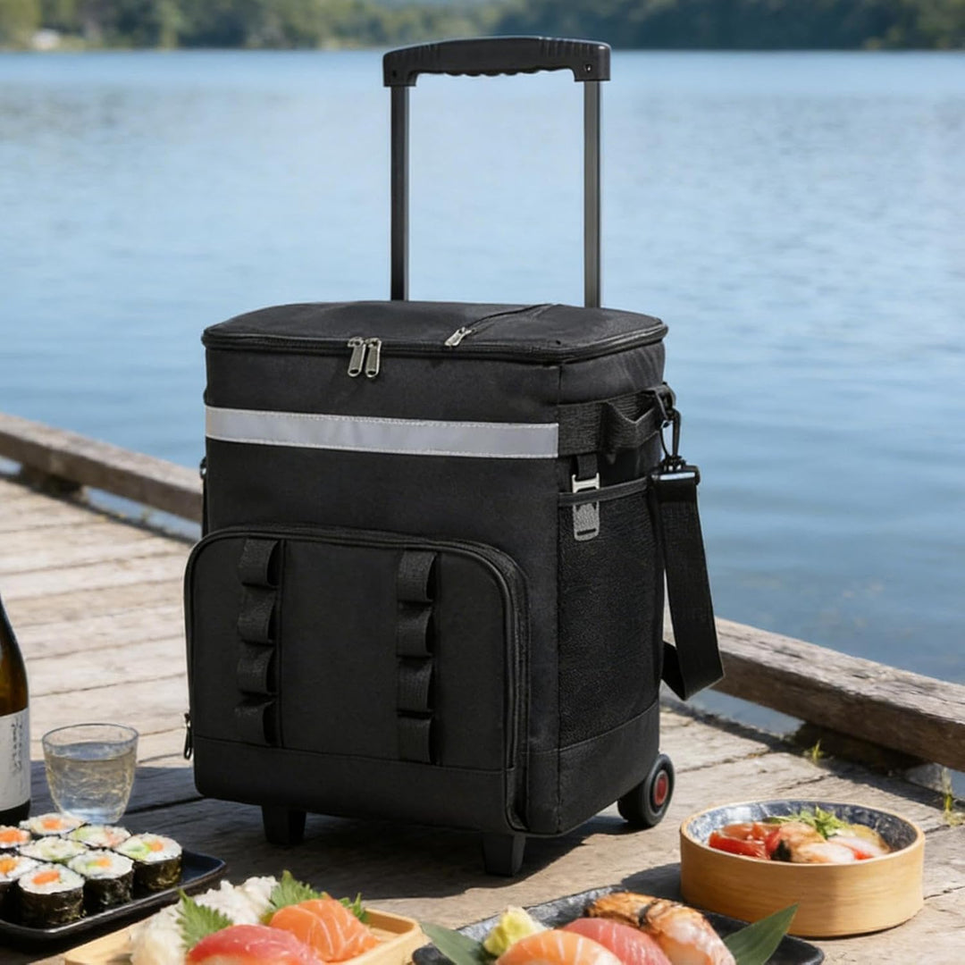 Robuste Kühltasche mit integrierten Rollen,mit Rädern & Griff, grosses Volumen - 35L Rollkühltasche