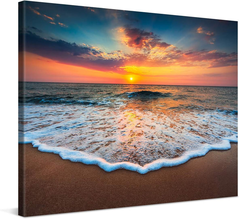 PICANOVA – Bild auf Leinwand Sonnenuntergang am Meer 80x60cm – Leinwandbild – Premium Leinwanddruck