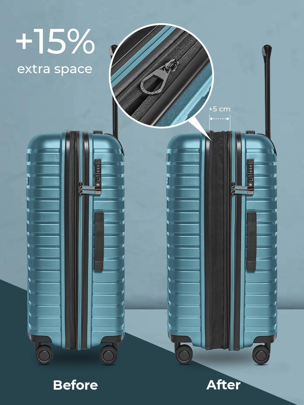 Hartschalen Check-in Koffer | Mittelgrosser Trolley 45 x 25 x 66 cm von 67 auf 75 Liter erweiterbar