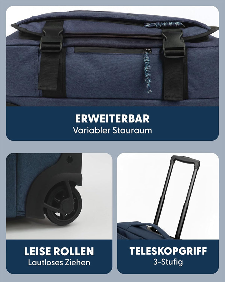 Grosse Reisetasche mit 2 Rollen Kane Rollkoffer 80 cm Koffer Sporttasche Reise-Trolley, recyceltes M
