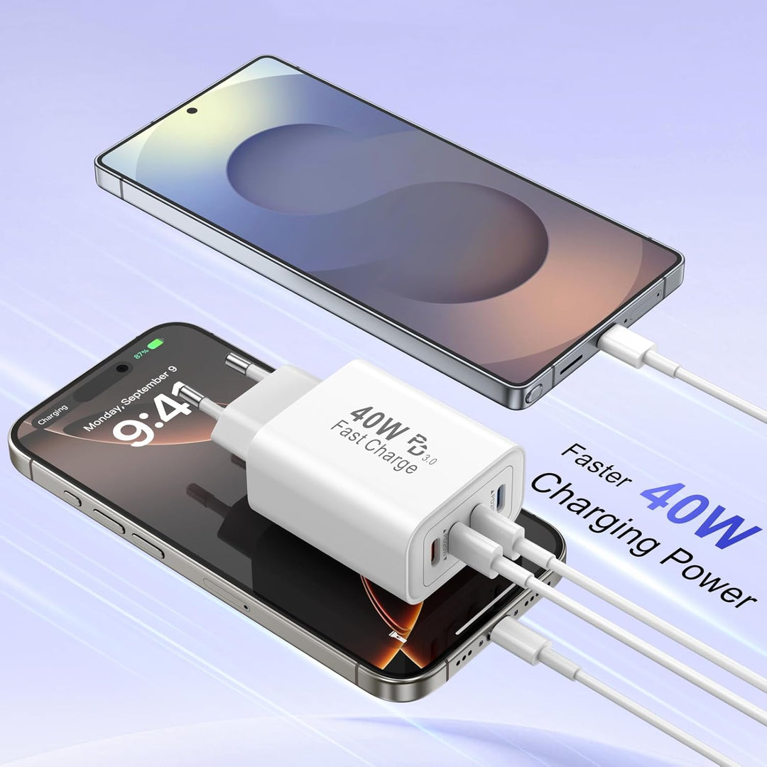 40W Ladegerät USB C Mehrfach, 2Pack 4 Port USBC Stecker Netzteil Ladeadapter Adapter Kompatibel mit