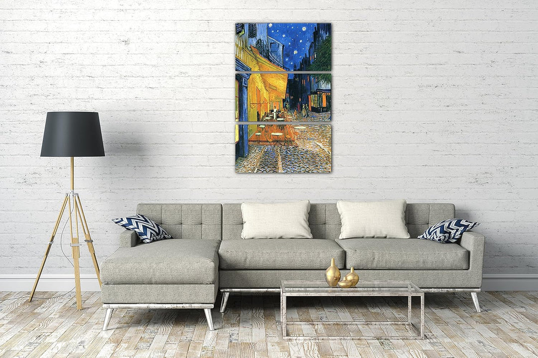Printed Paintings Hochwertiges Leinwandbild 3-teilig (80x120cm): Vincent Van Gogh - Nachtcafé/Nachts