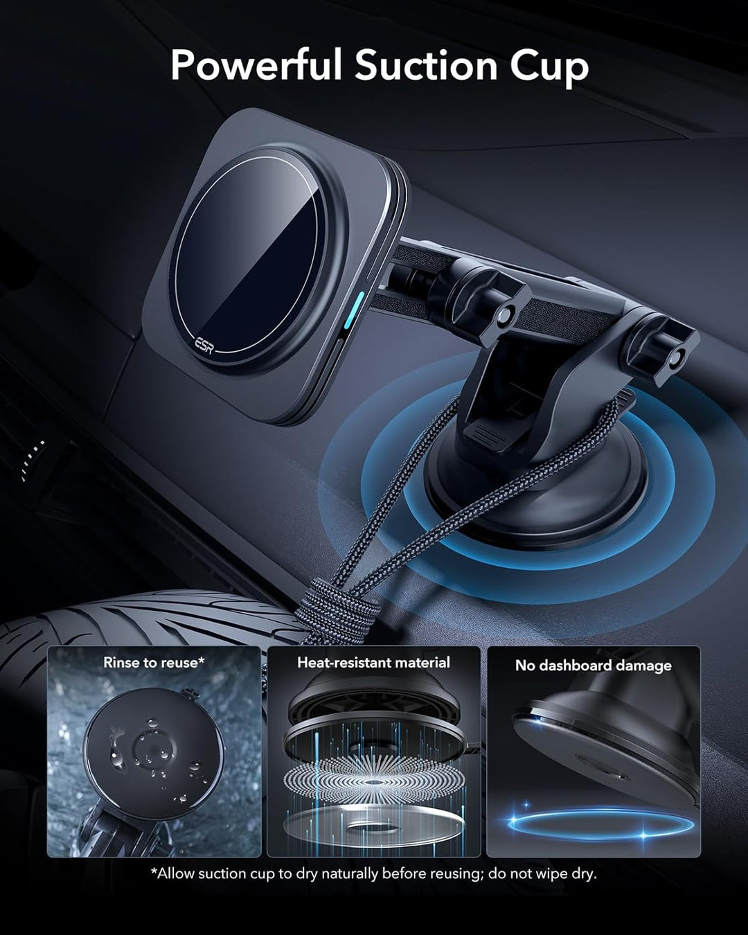 ESR für 15W Magsafe Autohalterung mit Ladefunktion, Armaturenbrett Magnet Kabelloses Ladegerät, Hand