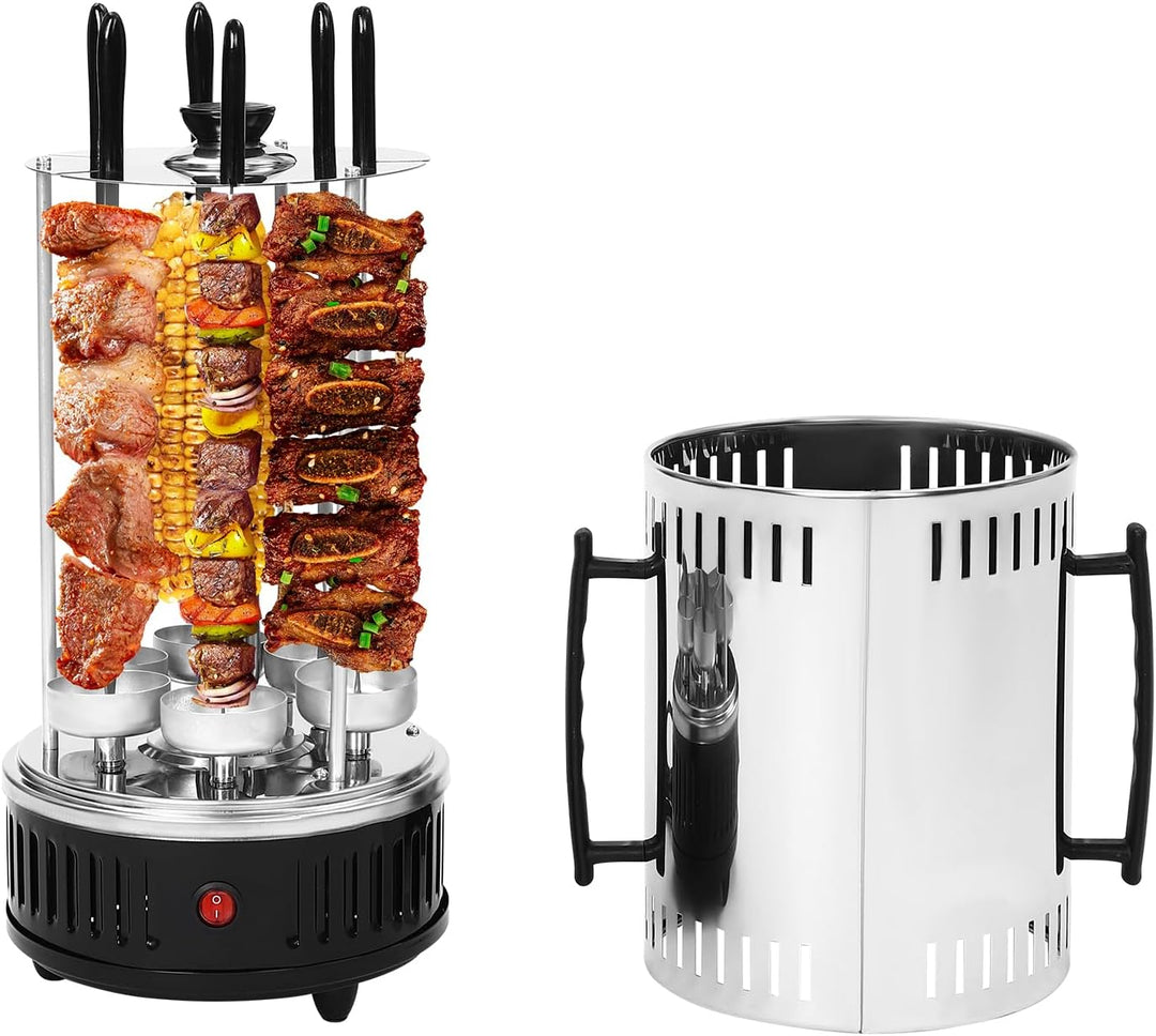 Vertikaler Elektrogrill Edelstahl 1000W Elektrischer Schaschlikgrill mit 5/6 Spiesse Rauchfrei Tisch