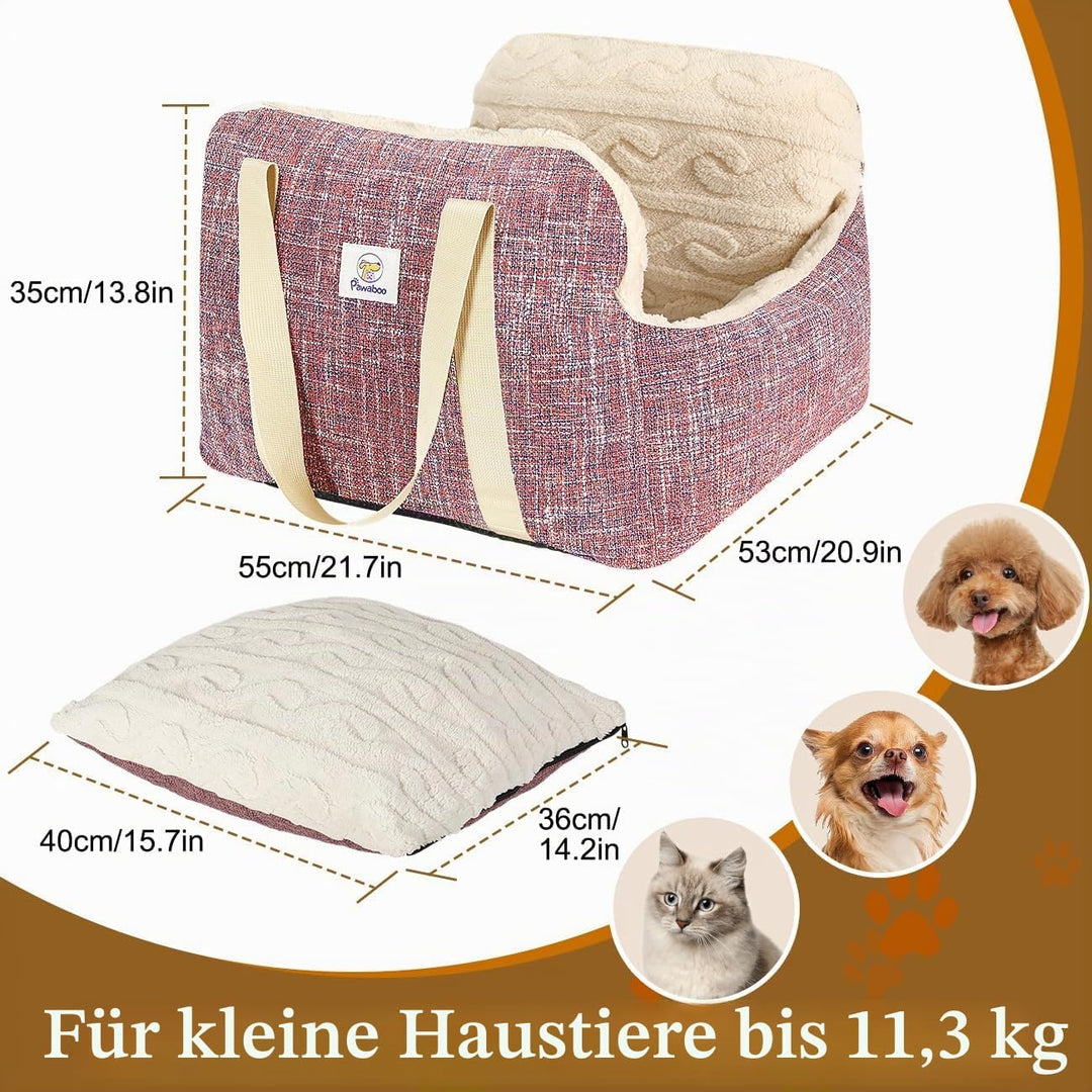 Pawaboo Hund Autositz, Hund Booster Autositz für Klein Hunde, Welpensitz für Auto mit Fest Schnalle