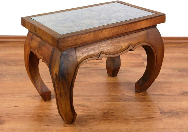 livasia Opiumtisch mit Schnitzerei, Couchtisch, Beistelltisch, Sofatisch, nachhaltig und handgeferti