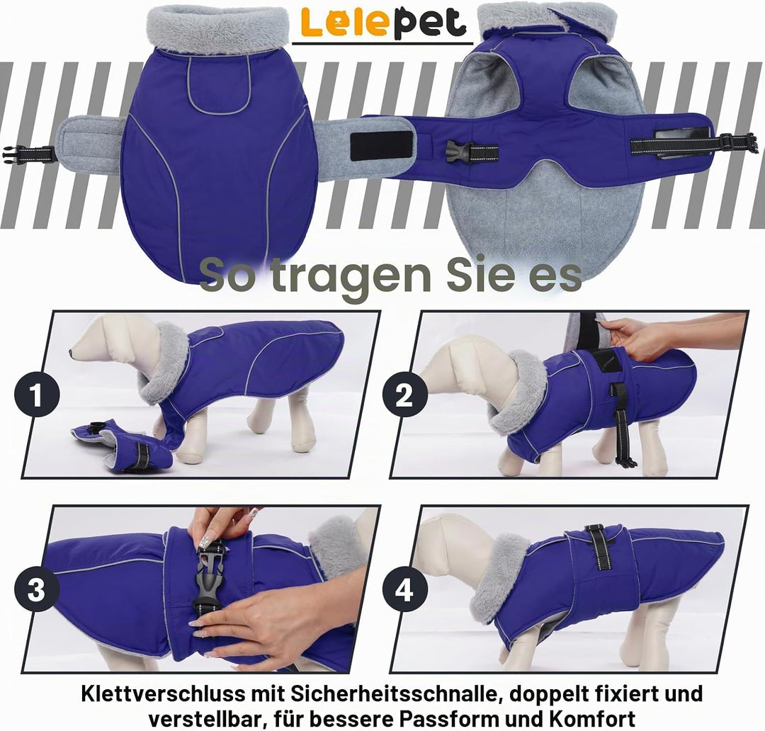 Lelepet Hundejacke Winter Warmer Hundemantel, Wasserdichter Wintermantel Fleece Hundeweste für Mitte
