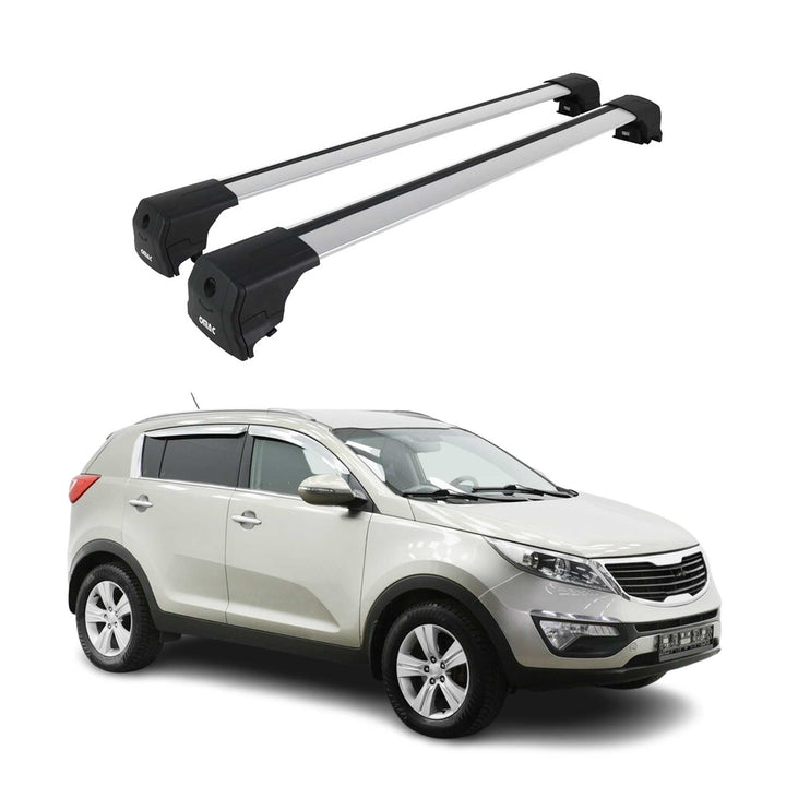 Dachträger Gepäckträger kompatibel mit Kia Sportage SL 2010-2015 Grundträger TÜV Silber 2X, Silber