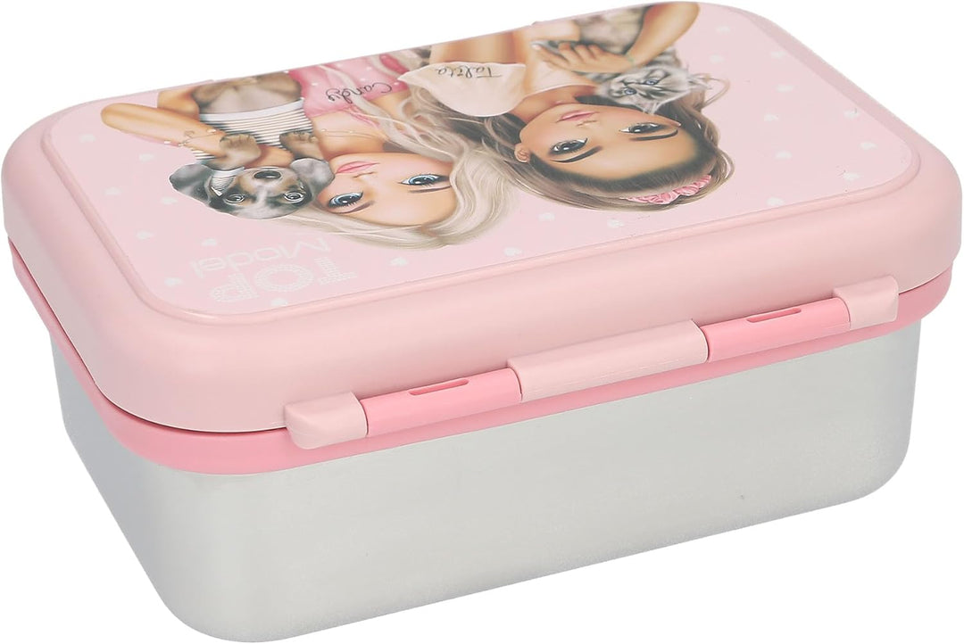 Depesche 13957 TOPModel - Brotdose aus Edelstahl, in Rosa, mit Model Motiv, Hund und Katze, Lunchbox
