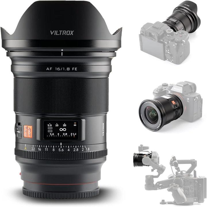 Viltrox AF 16mm F1.8 Vollformat Objektiv für Sony E Mount, Weitwinkel Autofokus Digital DF Kameraobj