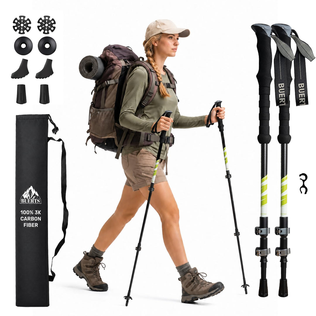 Carbon Trekkingstöcke 2er Set – Nordic Walking Stöcke Damen Herren, Wanderstöcke Teleskop Faltbar, U