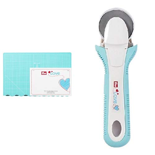 Prym Schneidematte & Love Rollschneider, 45 mm, Metall, Hellblau/Weiss, 24 x 8,5 x 3 cm