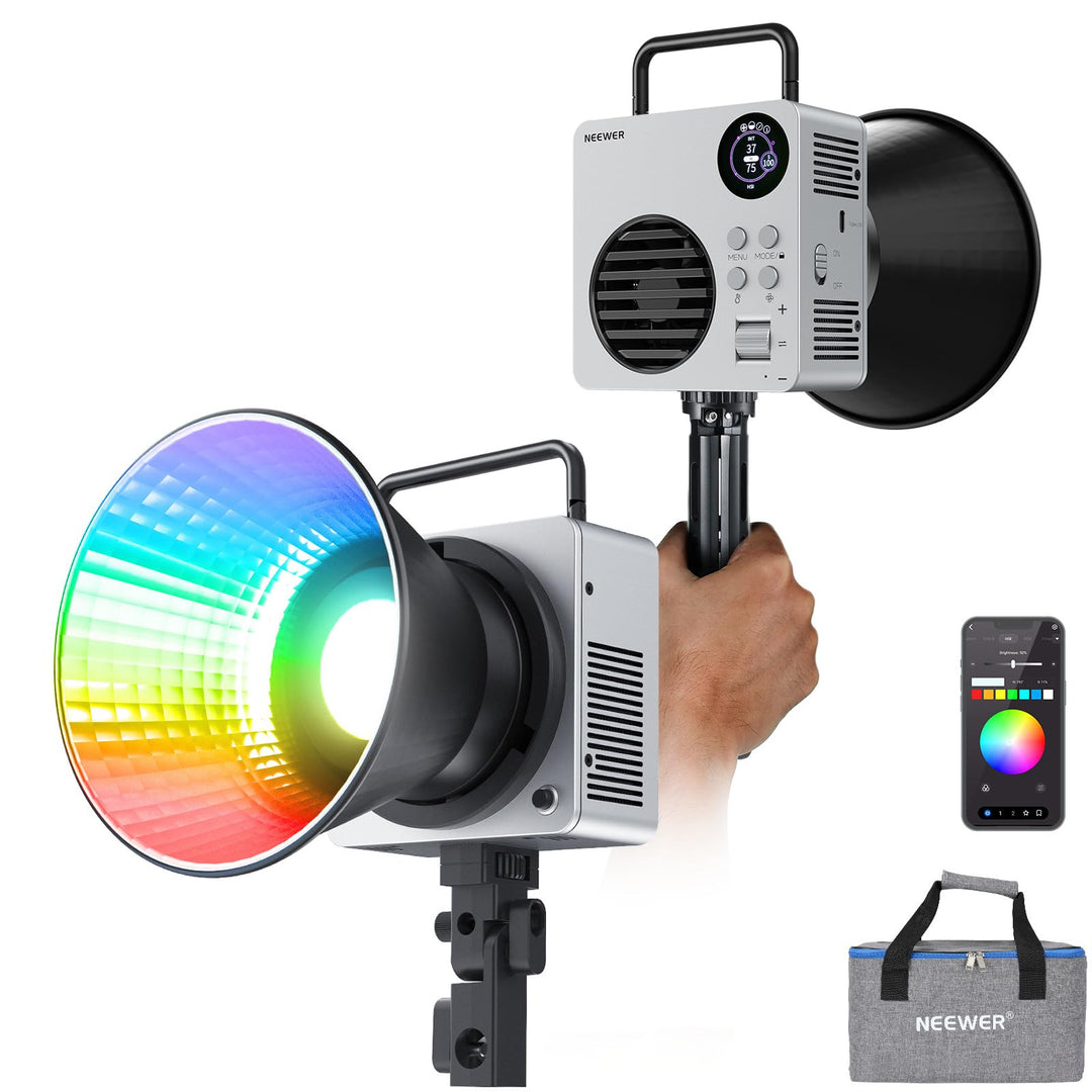 NEEWER 80W RGBWW LED Videoleuchte mit Reflektor und 72Wh Akku, APP/2,4G Steuerung 18 Effekte 10400lu