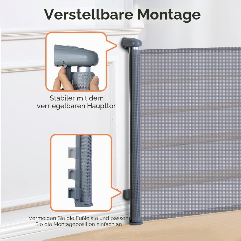 COMOMY Treppenschutzgitter Ausziehbar 0-140cm, Türschutzgitter Rollo für Baby, Katzen und Hunde, Ein