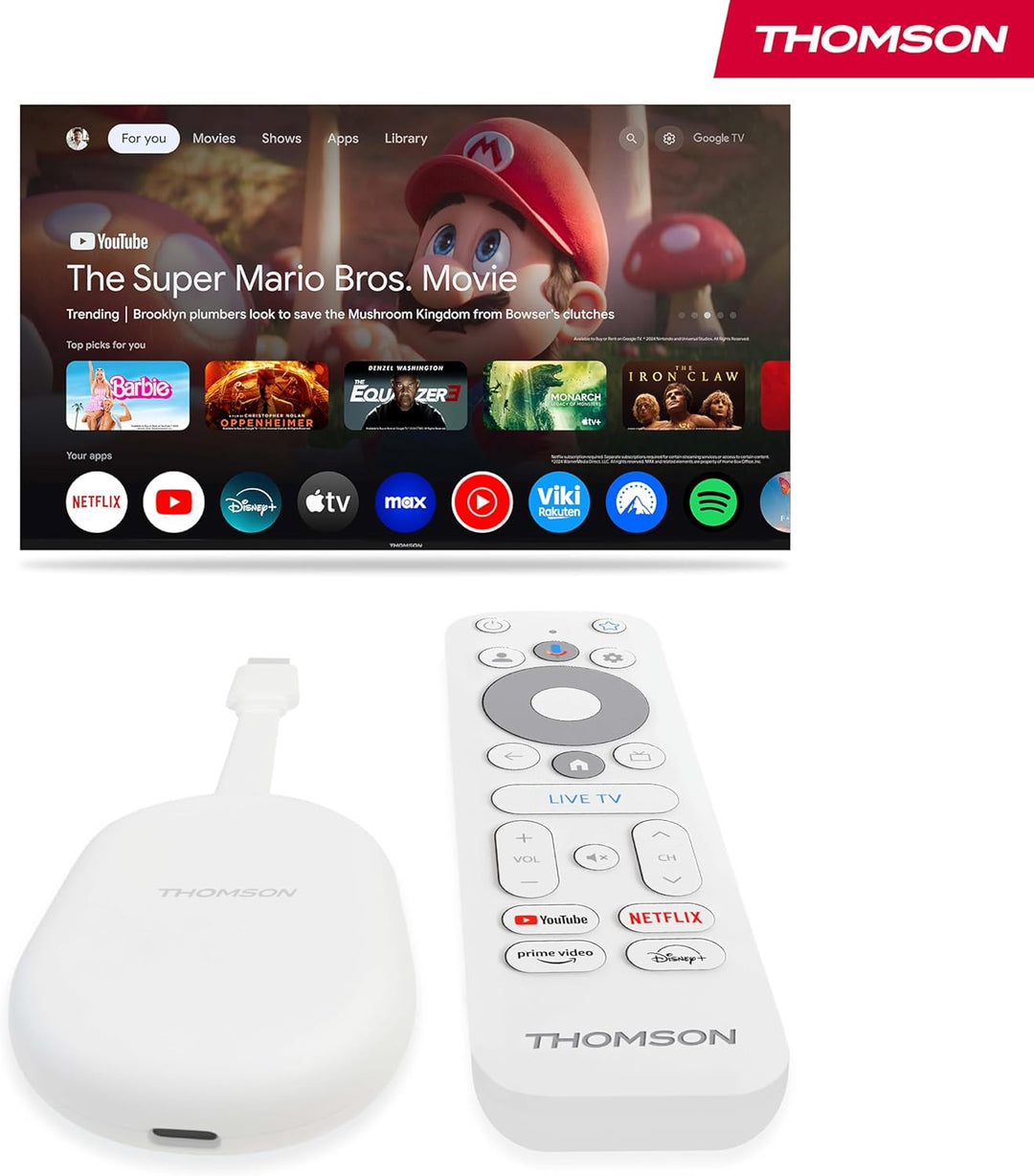 Thomson Go Cast 152 Streaming Dongle, 4K UHD Google TV Stick mit Google Assistant, Google Cast, Dolb