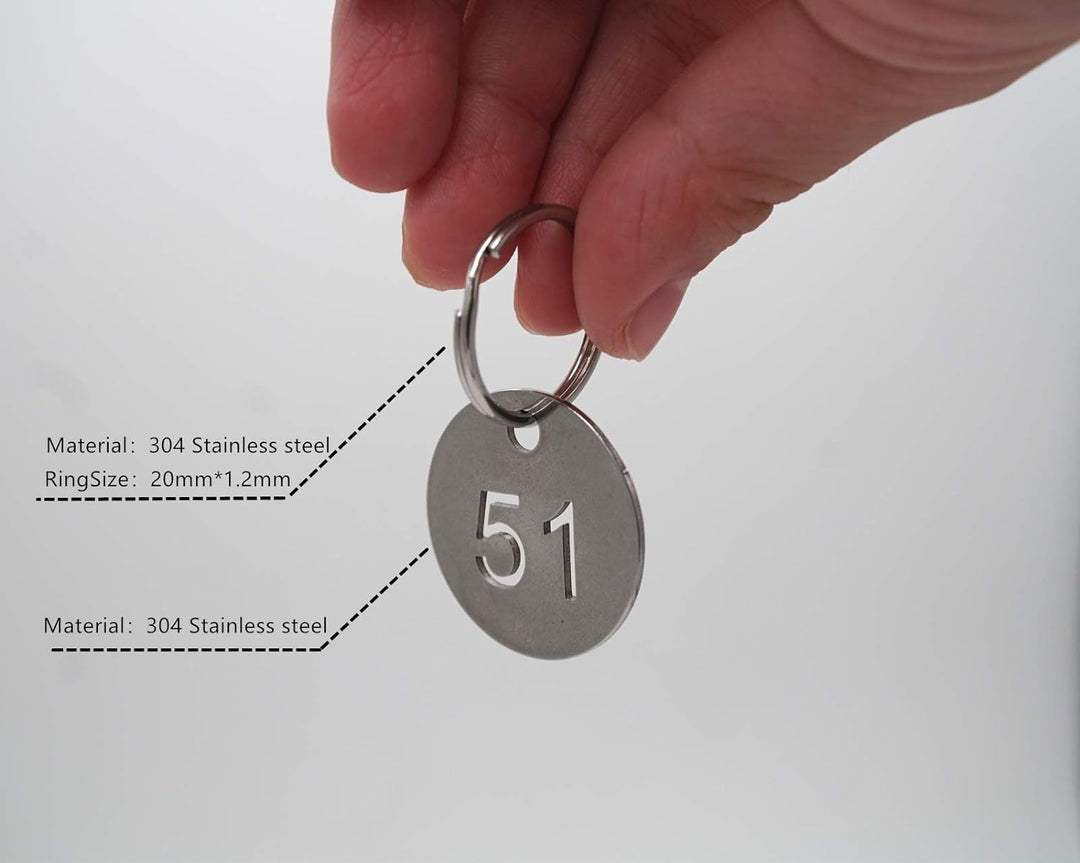 304 Stainless Steel Key Tags with Ring 100 pcs, 25mm Hollowed Number ID Tags Key Chain, Numbered Key
