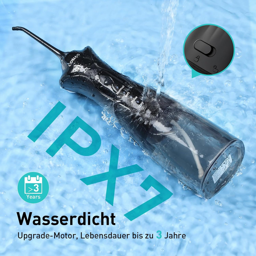 COSLUS Munddusche Kabellos Elektrischer Zahnreiniger: 4 Modi Mundduschen Kabellos 300ml Wassertank M