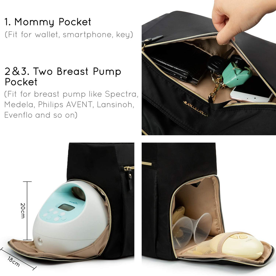 mommore Brustpumpentasche/Wickeltasche mit 15-Zoll-Laptopfach, passend für die meisten Brustpumpen w
