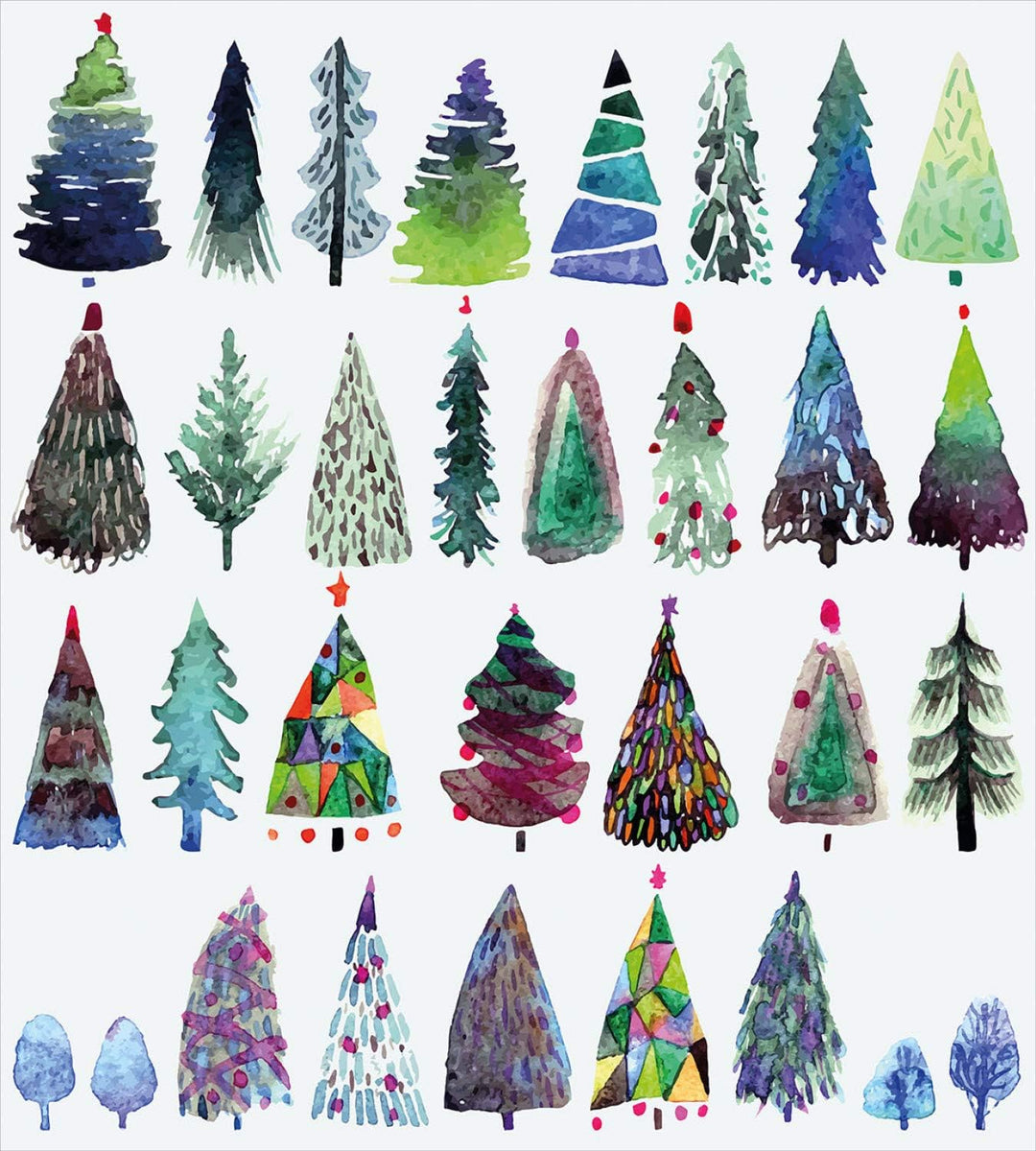 ABAKUHAUS Weihnachten Bettbezugs Set für Einzelbetten, Aquarell Tannenbaum, Milbensicher Allergiker