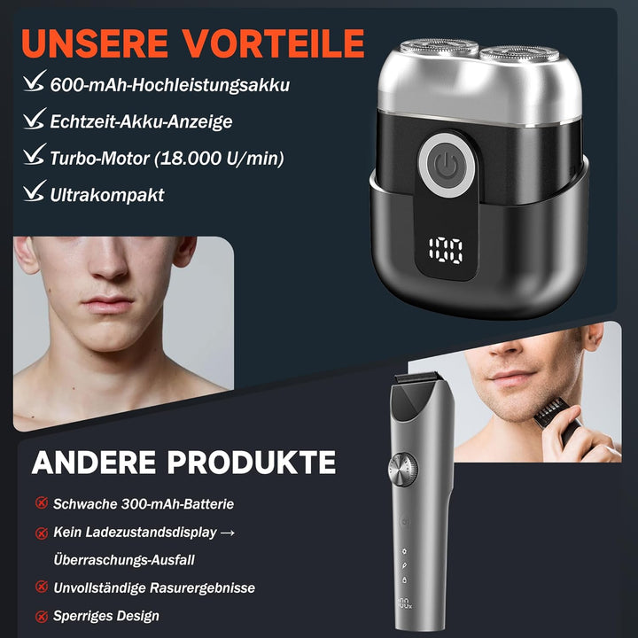 Mini Rasierer Herren Elektrisch mit LED-Anzeige, IPX6 Wasserdichter Elektrorasierer Herren, Tragbare