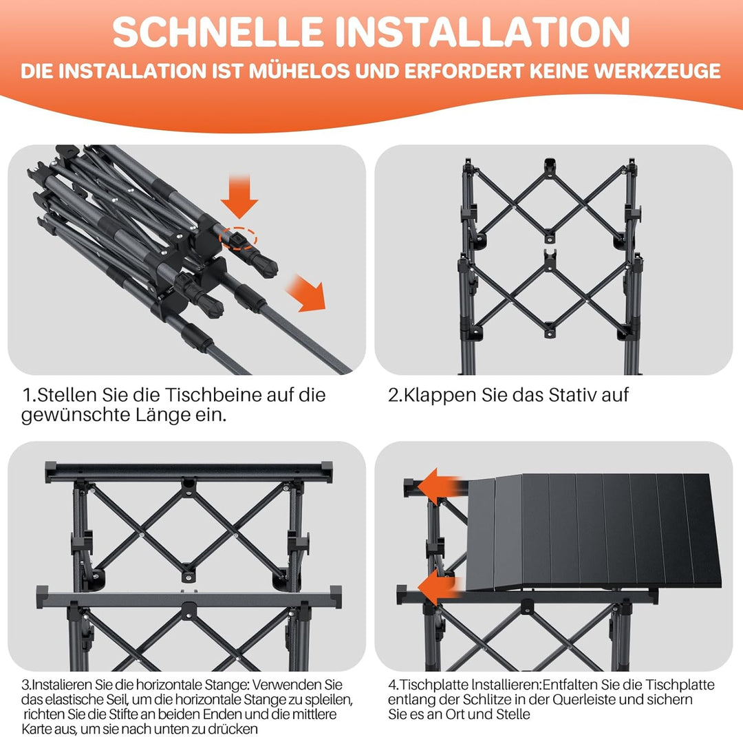 FUNYKICH Aluminium Klapptisch mit Tragetasche 50.5x41cm, X Form klappbarer Campingtisch mit 2 Höhenv