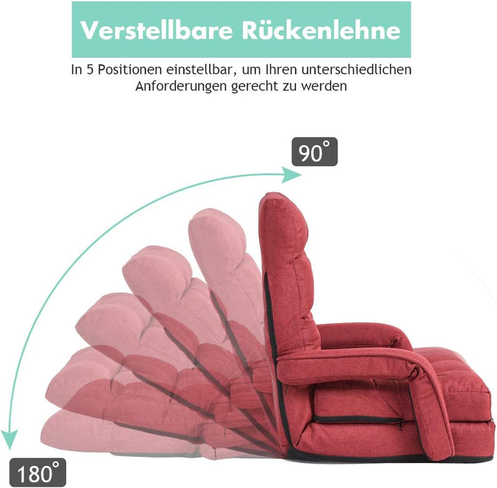 GOPLUS Bodensofa mtit Schlaffunktion, klappbarer Bodenstuhl mit Armlehnen & Kissen, Klappsessel mit