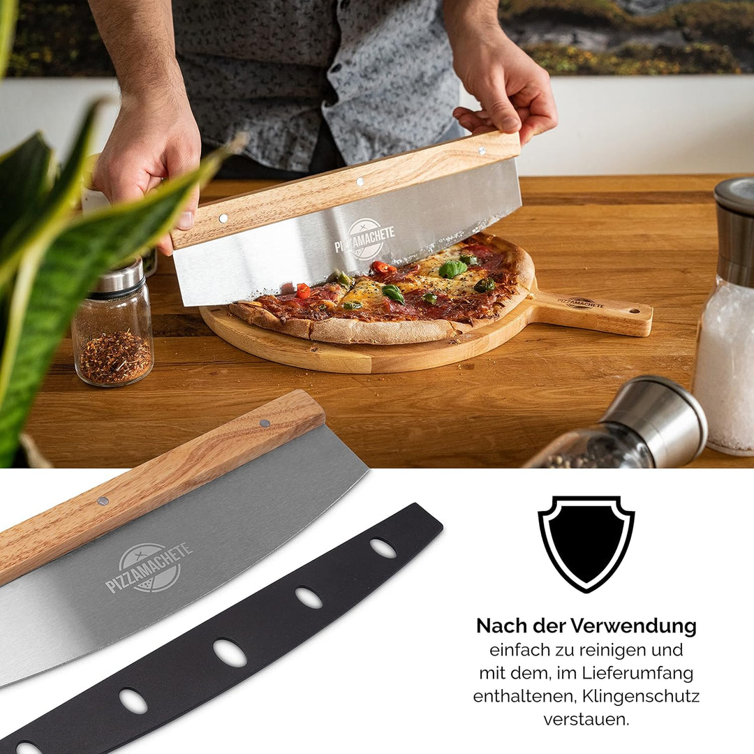 Pizzaschneider + Pizzabrett , Pizza Set bestehend aus Wiegemesser und Pizzaschneidebrett, -Zubehör m
