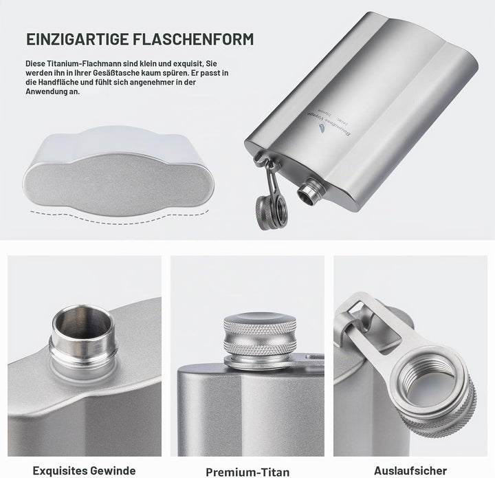 iBasingo Flachmänner aus Titan 240ml Ultraleichter kleiner Flachmann für Spirituosen Tragbare Reise