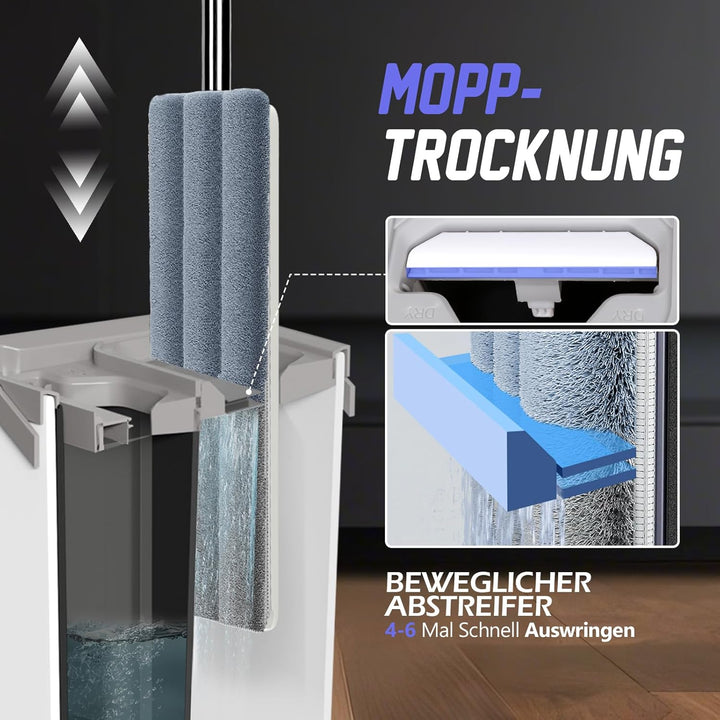 Wischmopp Set mit Eimer,Masthome Putzeimer mit Wischmop und 5 Mikrofaser Moppkopf, Wischmopp Set mit