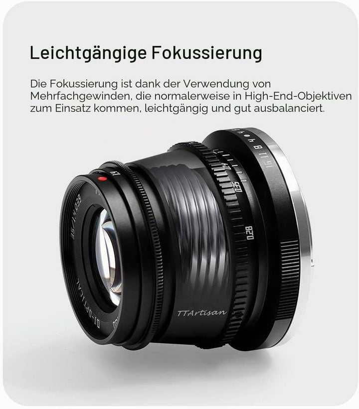 TT Artisan 35mm F1.4 APS-C Objekt Anschluss MFT Mount Black Weitwinkelobjektiv mit manuellem Fokus T