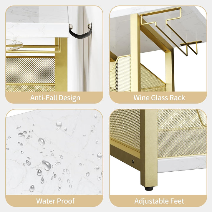 Garvee Weinregal Gold mit Glashalter, freistehendes Flaschenregal für 12 Flaschen, schmales Barregal