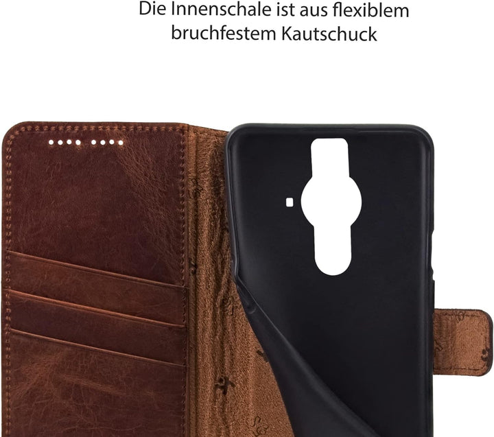 Suncase Book-Style Hülle kompatibel mit Sony Xperia Pro-I Leder Tasche (Slim-Fit) Lederhülle Handyta