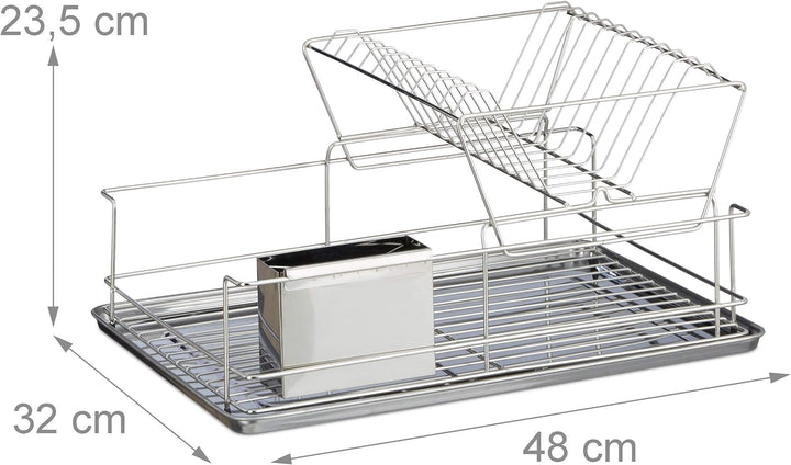 Relaxdays Abtropfgestell, Mit Besteckhalter, Abtropfgitter, Abtropfschale Edelstahl, Robust, HBT: ca