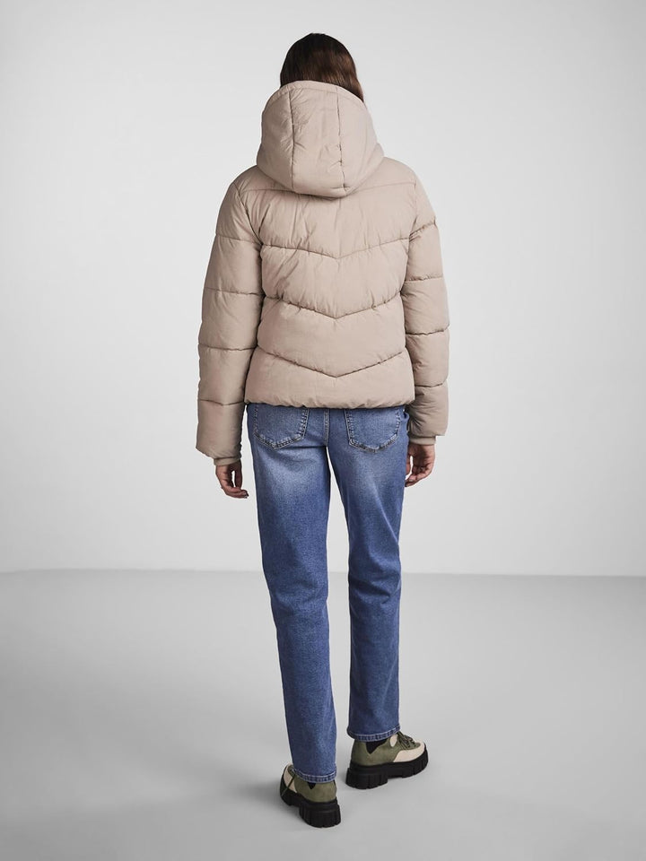 PIECES Short Puffer Jacket S Silver Mink, S Silver Mink