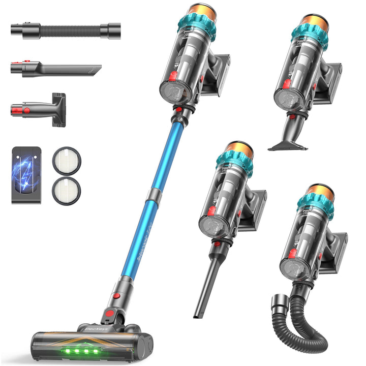 ElecKeys Akku Staubsauger 50000Pa/600W/70Min, Staubsauger Kabellos mit LED Display, 1,8L Akkustaubsa