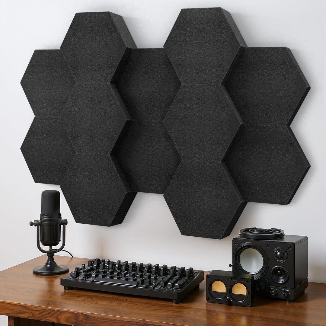 Kuchoow Akustikschaumstoff Schallabsorber Akustikplatten Wand, 12 Stück 3D Hexagon Akustik Schaumsto