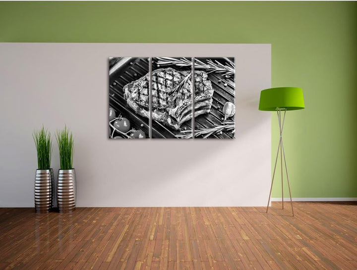 Pixxprint Steak Rumpsteak Fleisch als Leinwandbild/Grösse: 3 Teilig (120x80) cm/Wandbild/Kunstdruck/