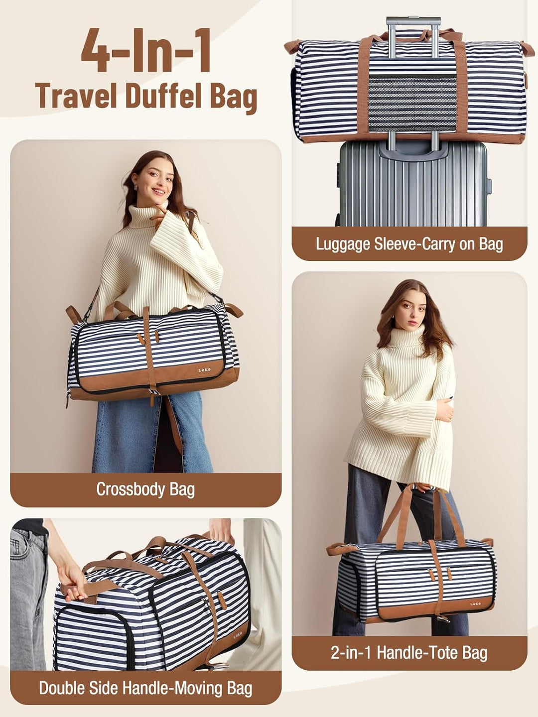 Lekesky Reisetasche Grosse 80L mit Schuhfach, Faltbare Reisetasche Weekender Damen fur Reisen, Krank