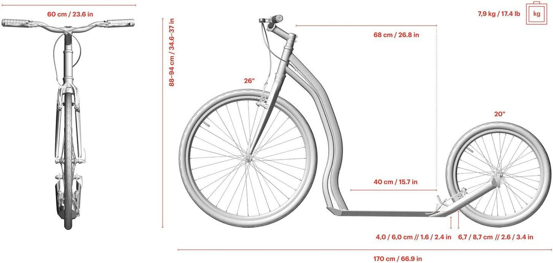 Yedoo Trexx Tretroller - bis 130 kg, Kickscooter mit Luftreifen 26/20 - Roller Scooter für Erwachsen