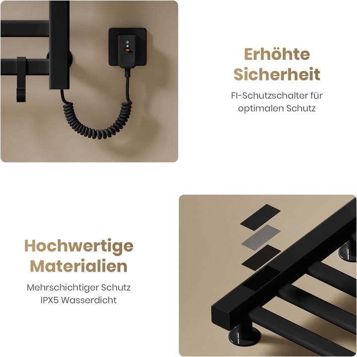 EMKE Elektrischer Badheizkörper 100x50 cm, 280W Handtuchwärmer mit WLAN-App-Steuerung, Kohlefaser Ha